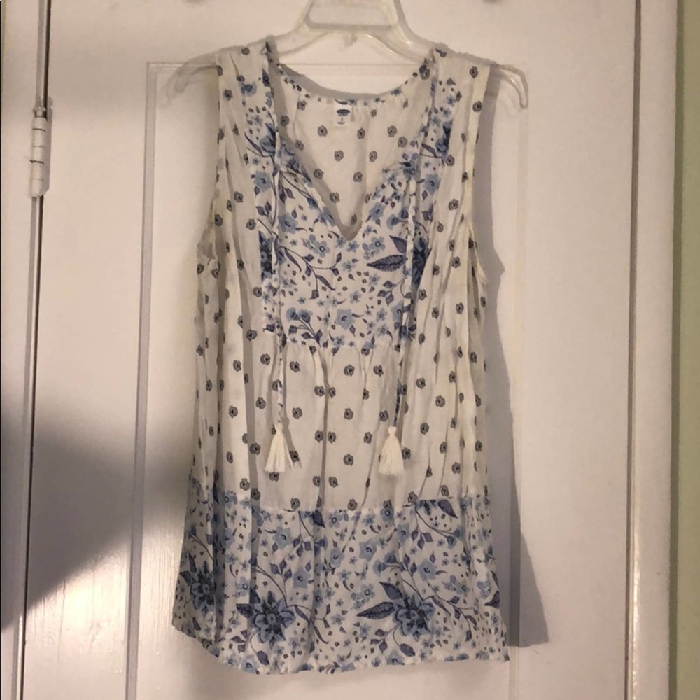 White Floral Boho Flowy Blouse w/ Tassels